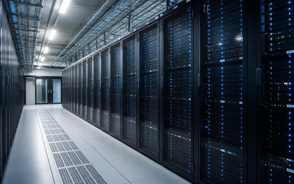 Data hall with rows of server racks